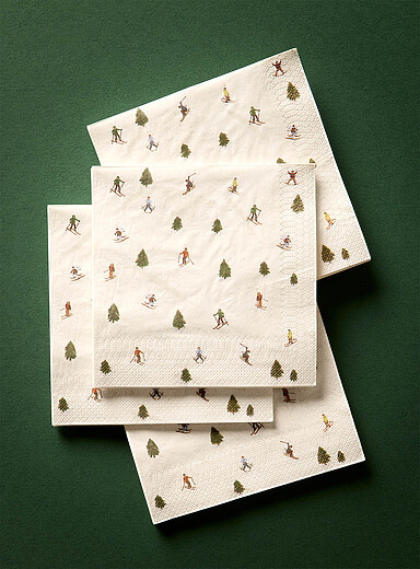 Les serviettes en papier ski en montagne 16,5 x 16,5 cm. Paquet de 25. <b>Collection de No&euml;l</b>