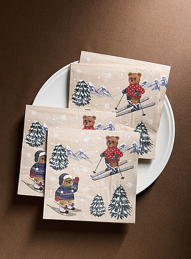 Les serviettes en papier oursons d'hiver 16,5 x 16,5 cm. Paquet de 25. <b>Collection de No&euml;l</b>