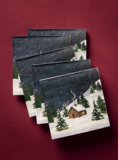 Les serviettes en papier chalet d'hiver 16,5 x 16,5 cm. Paquet de 25. <b>Collection de No&euml;l</b>