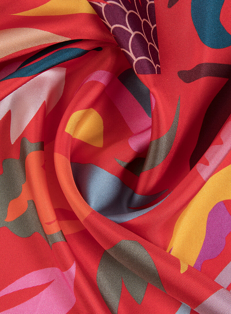 Grand Foulard En Soie Vintage 106x110 Cm - Motif Bleu - Femme - Occasion