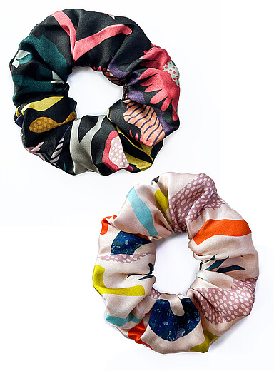 Colourful pure silk scrunchie set