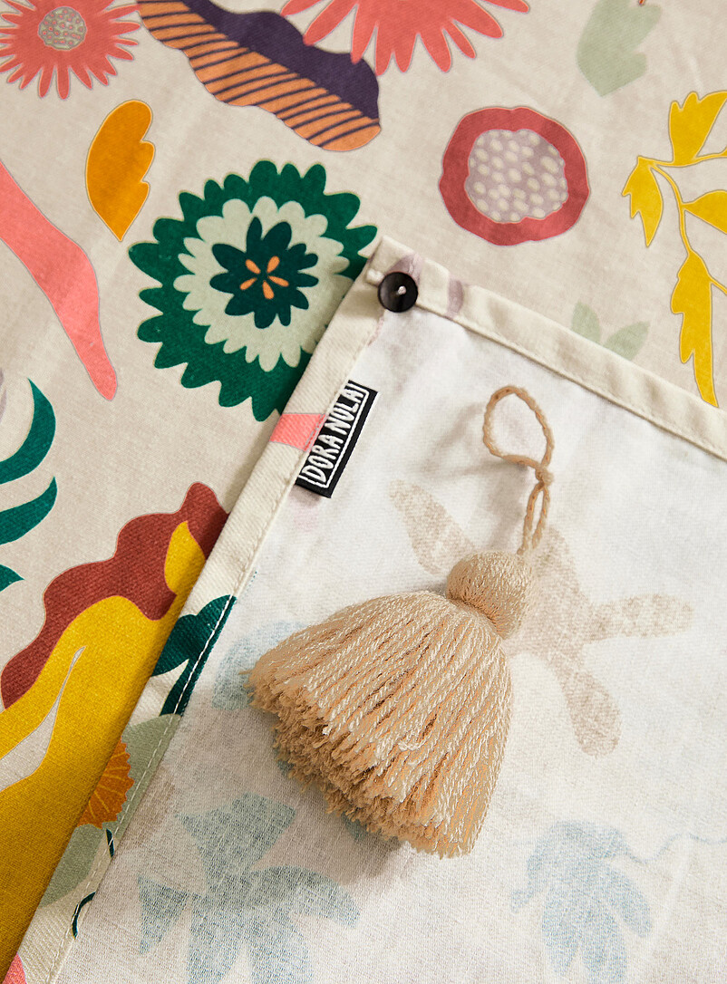 Dora Nola Patterned Ecru Tasselled colourful tablecloth