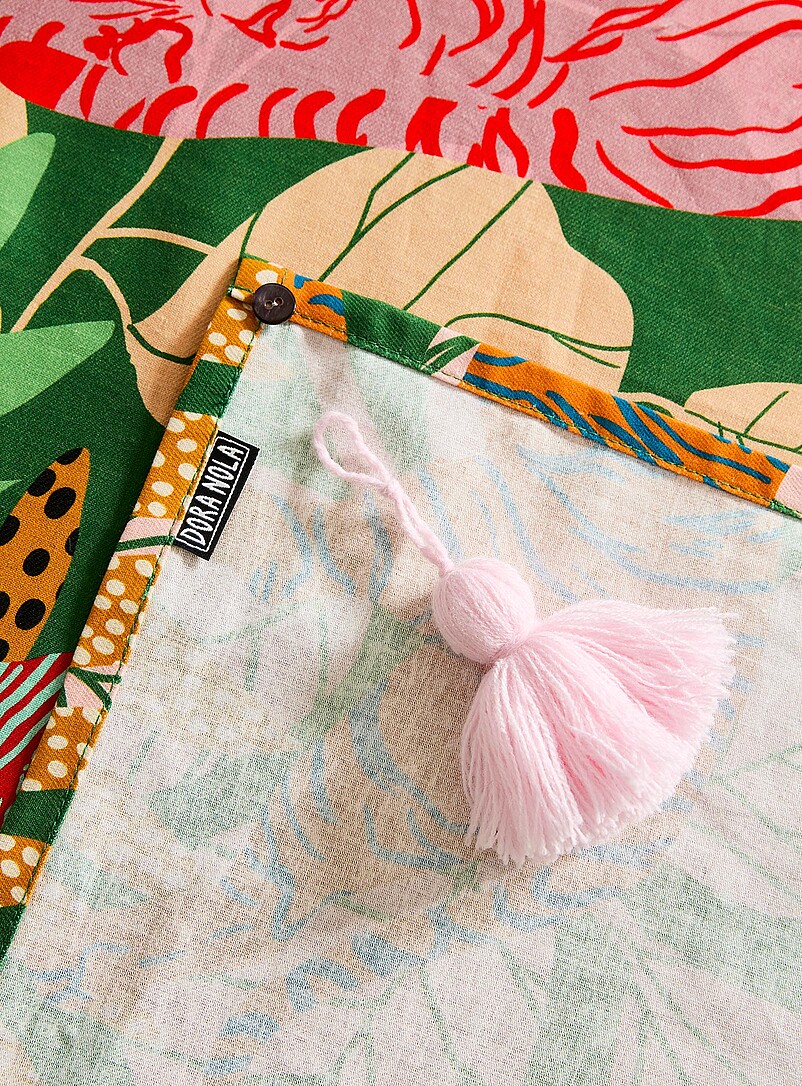 Dora Nola Patterned Ecru Tasselled colourful tablecloth