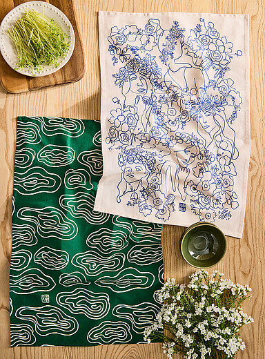 Dora Nola Patterned Green Colourful tea towel set
