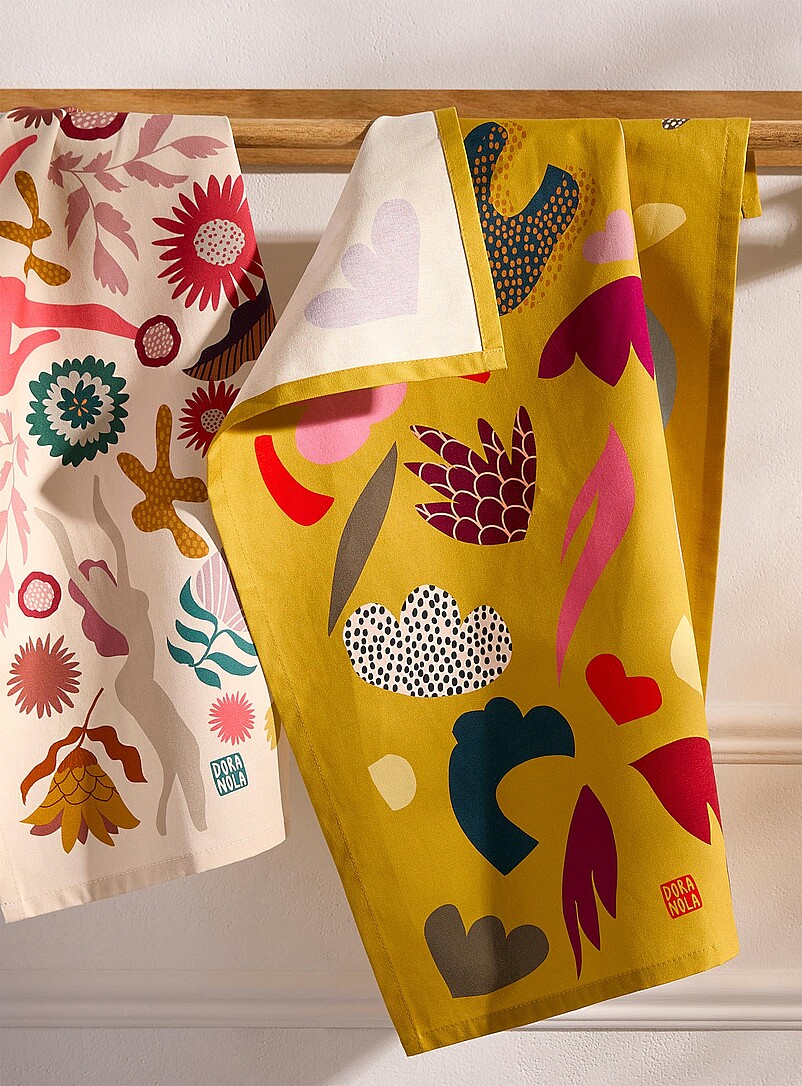 Dora Nola Patterned Black Colourful tea towel set