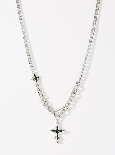 Le 31: Le collier mailles multiples croix textur&eacute;es Argent pour homme