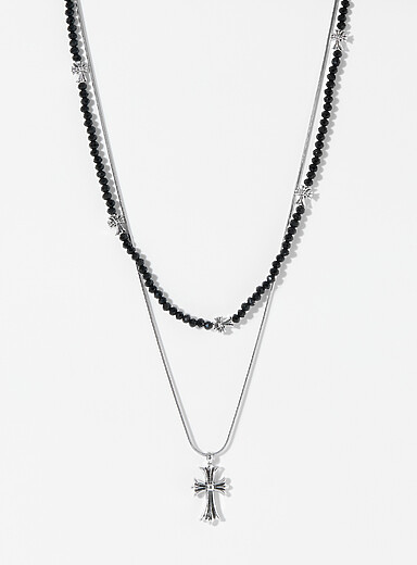 Cross two-row pendant necklace