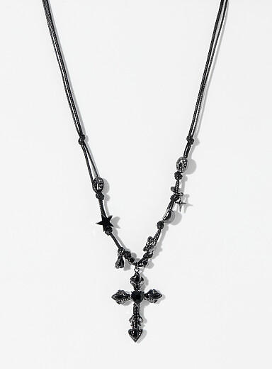 Gothic cross cord necklace