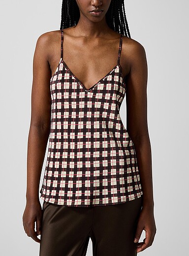 Pure silk brown gingham cami