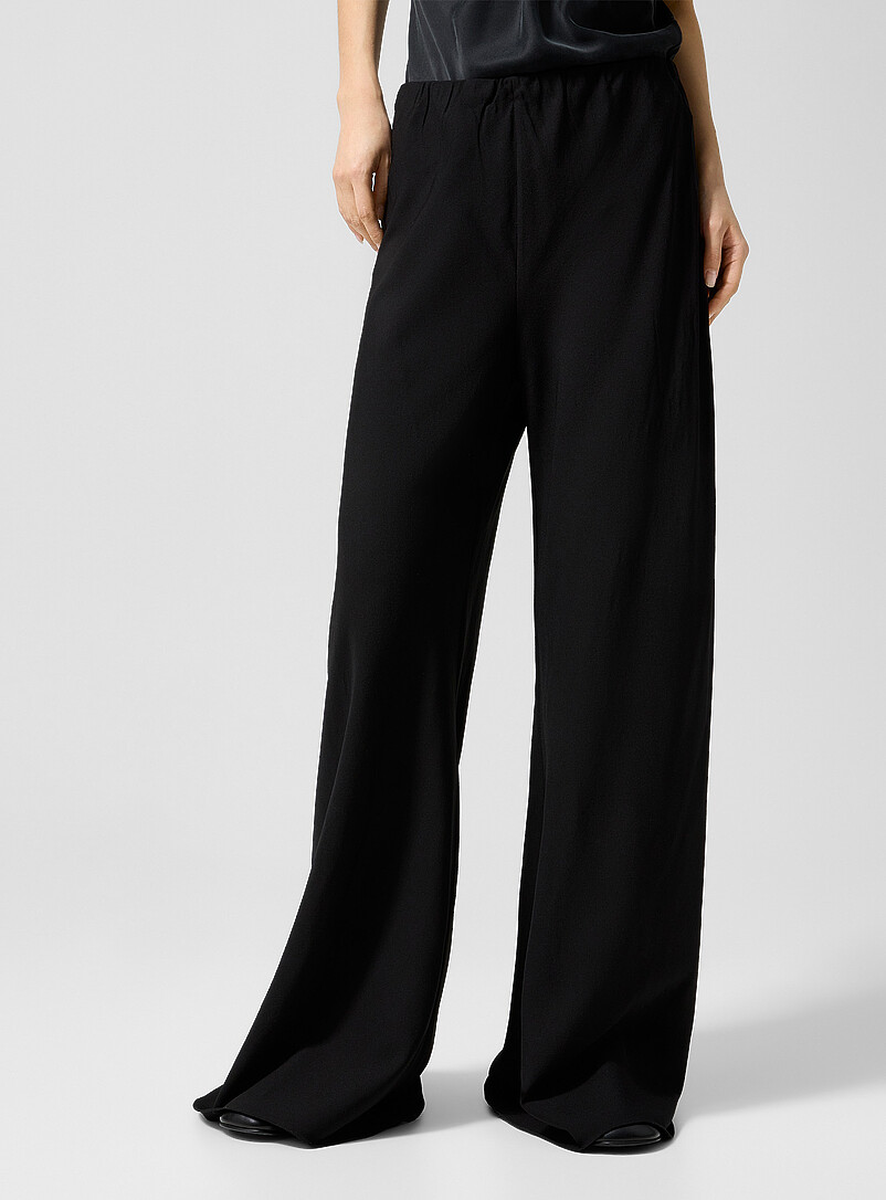 Silk Laundry: Le pantalon jambe large laine et soie Noir pour femme