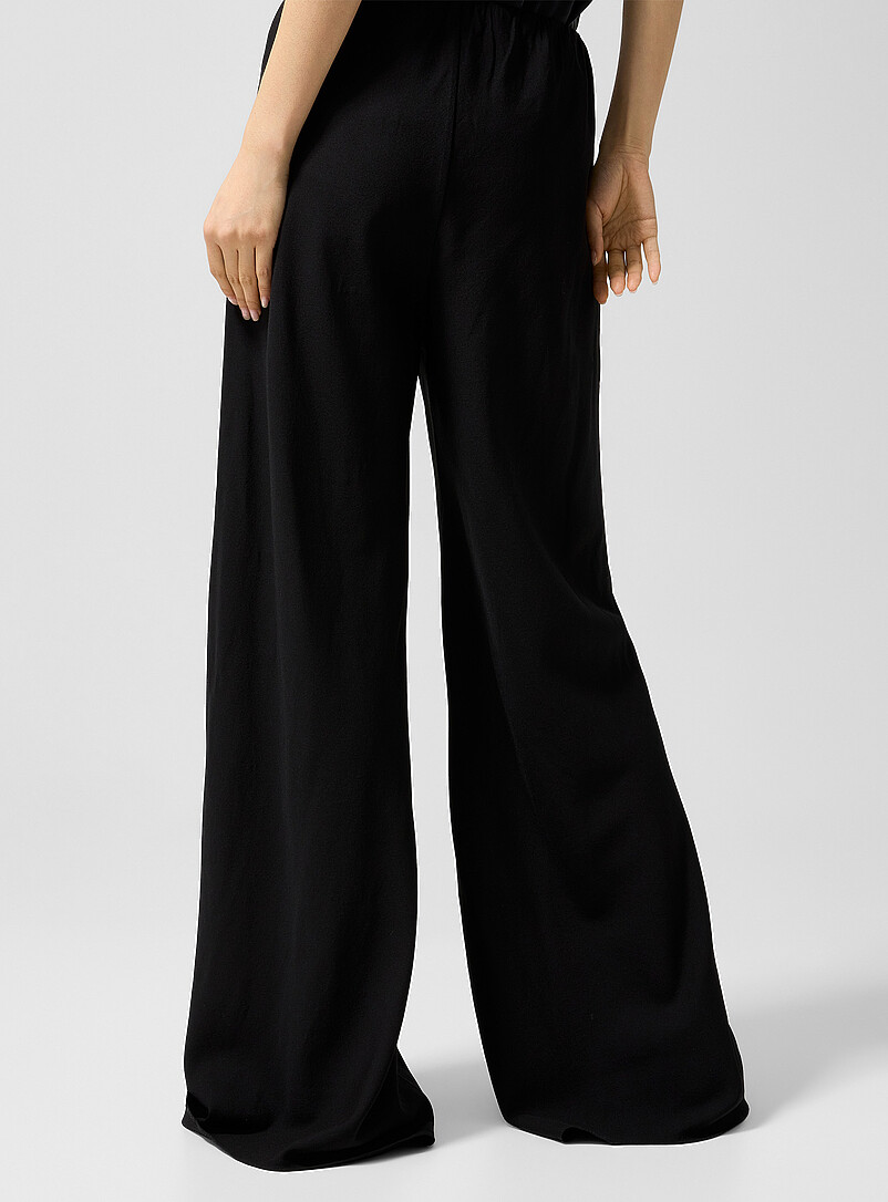 Silk Laundry: Le pantalon jambe large laine et soie Noir pour femme