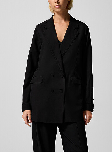 Silk Laundry Black Wool-silk blend blazer for women