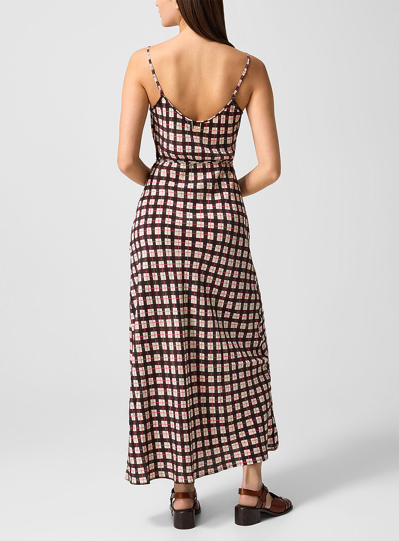 Silk Laundry: La robe vichy marron pure soie &Eacute;cru &agrave; motifs pour femme