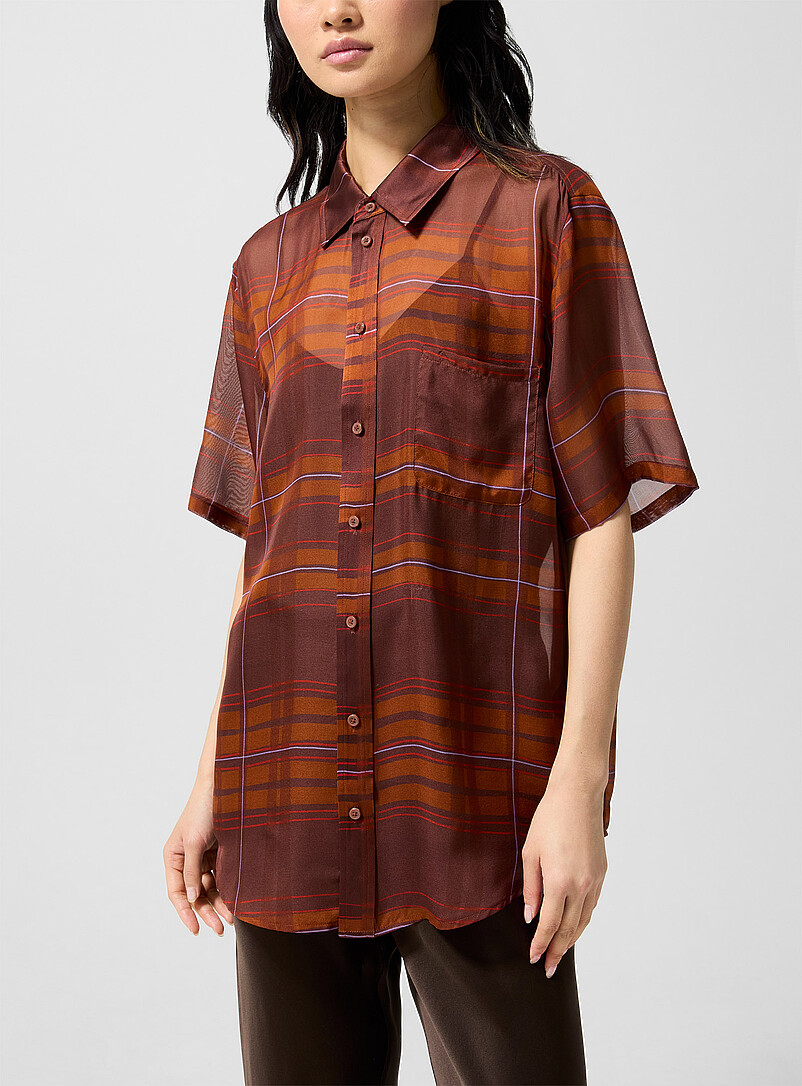 Sheer Pure Silk Tartan Pattern Shirt