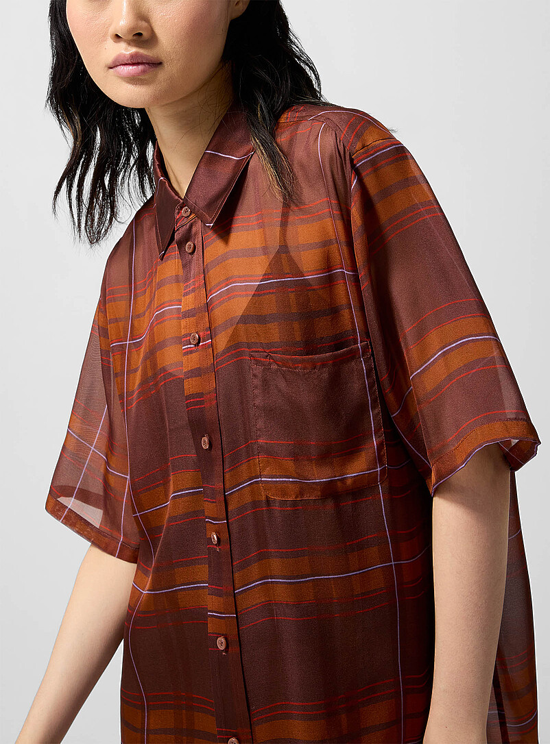 Sheer pure silk tartan pattern shirt product image 2