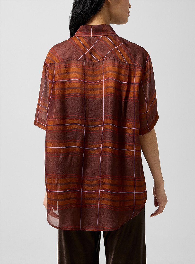Sheer pure silk tartan pattern shirt product image 3