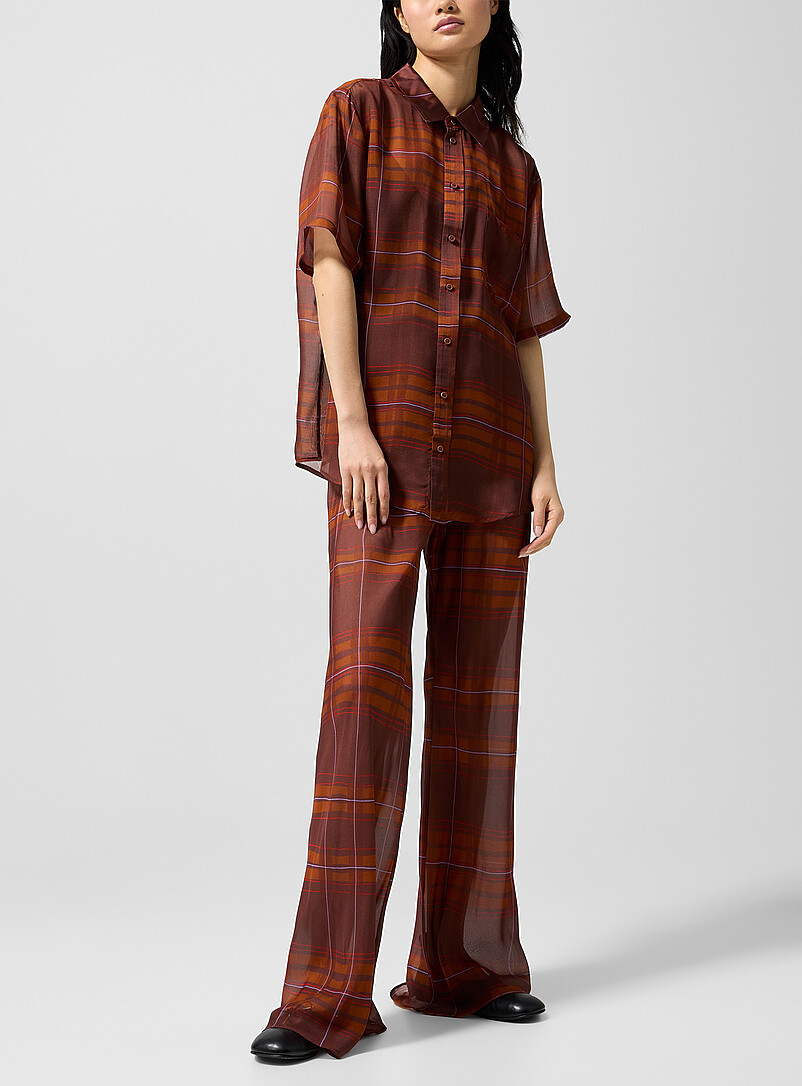 Sheer Pure Silk Tartan Pattern Pant