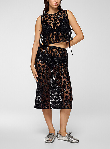Cecilie Bahnsen Black Bria floral sequins midi skirt for women