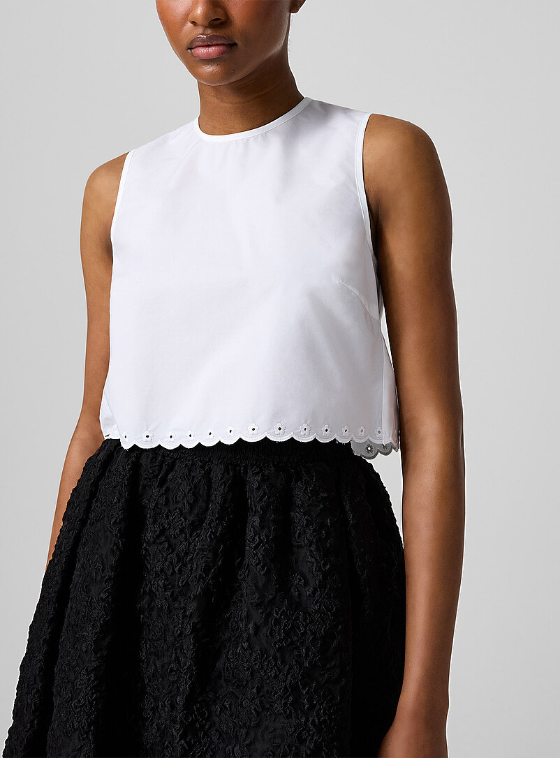 Deeba Poplin Scalloped Cropped Top