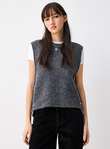 Twik Slate Grey Side buttons sweater vest for women