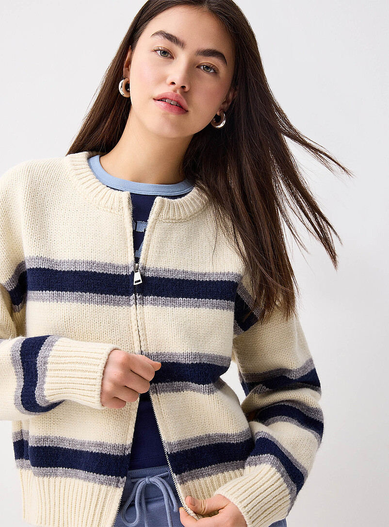 Mixed stripes zip-up sweater product image (primary)