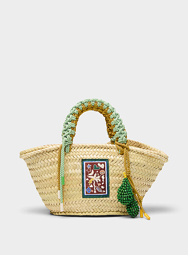 Macrame braided palm leaf basket mini-bag