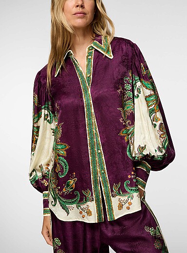AL&Eacute;MAIS Crimson Ruthie botanical paisley print shirt for women