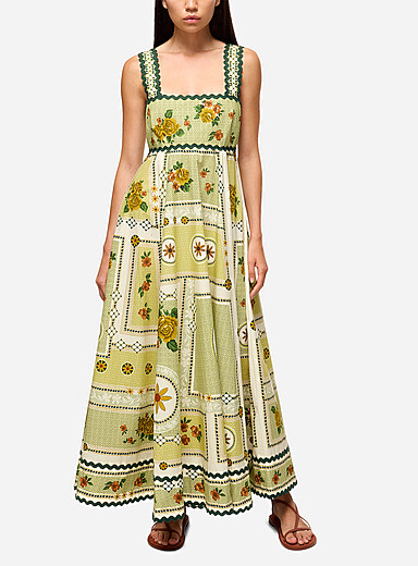 ALEMAIS Patterned Yellow Dixie country flowers maxi dress for women