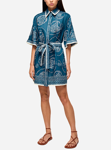 ALEMAIS Patterned Blue Lucky pure linen shirtdress for women
