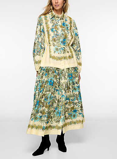 AL&Eacute;MAIS: La robe chemise imprim&eacute; jardin Sophia Jaune &agrave; motifs pour femme