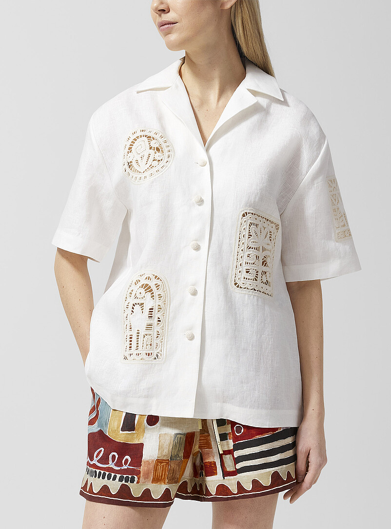 Rosemary Openwork Embroidery Pure Linen Shirt