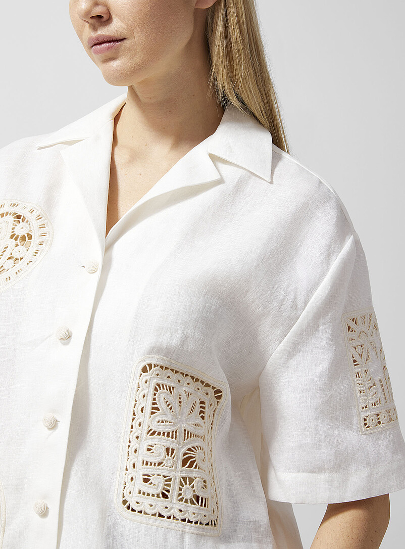 Rosemary openwork embroidery pure linen shirt product image 2