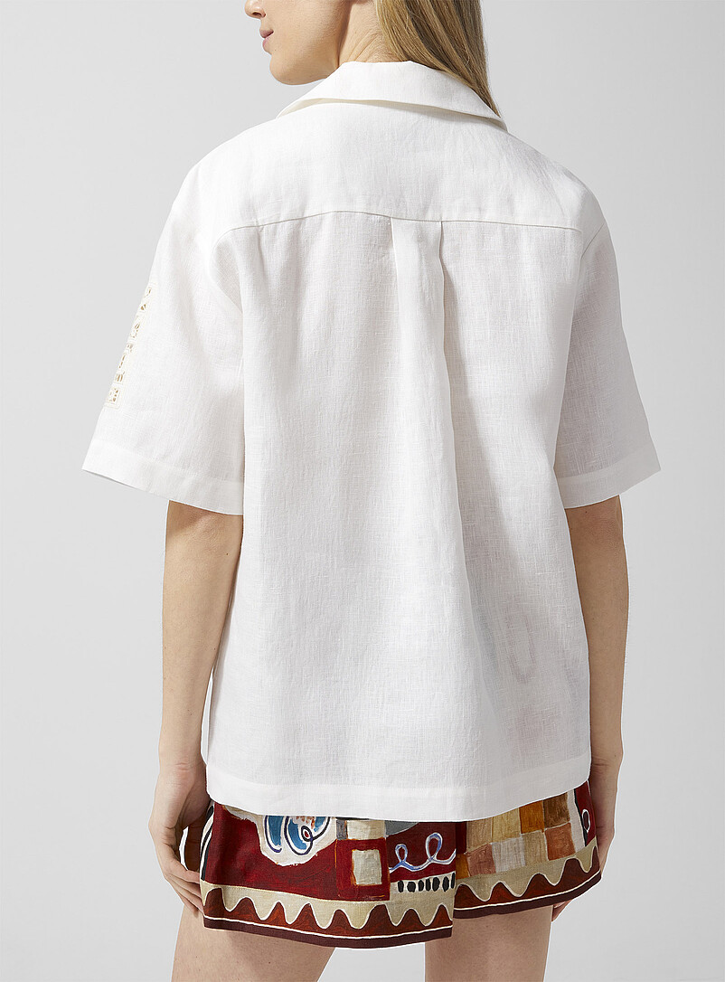 Rosemary openwork embroidery pure linen shirt product image 3