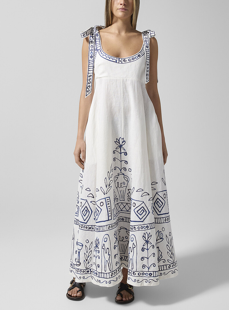 Leela blue pattern pure linen dress product image (primary)