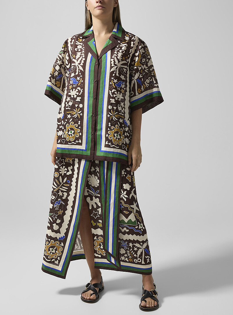 Maroc Organic Shapes Pure Linen Skirt