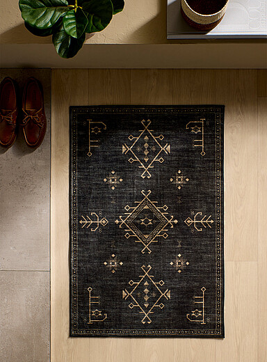 Simons Maison: Le tapis gris profond losanges et triangles 60 x 90 cm Gris &agrave; motifs