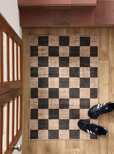 Simons Maison: Le tapis ultradoux damier naturel 60 x 90 cm Brun &agrave; motifs