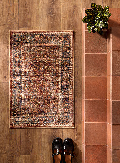 Simons Maison: Le tapis style persan brun et orange br&ucirc;l&eacute; 60 x 90 cm Brun &agrave; motifs
