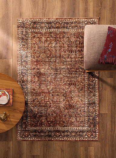 Simons Maison: Le tapis style persan brun et orange br&ucirc;l&eacute; 120 x 180 cm Brun &agrave; motifs