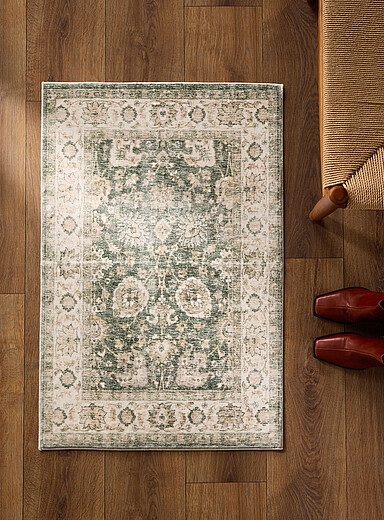 Simons Maison: Le tapis ultradoux style persan vert et &eacute;cru 60 x 90 cm Vert &agrave; motifs