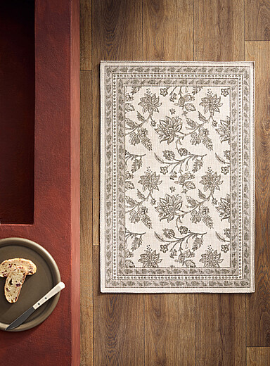 Simons Maison: Le tapis imprim&eacute; fleurs naturelles 60 x 90 cm Cr&egrave;me &agrave; motifs