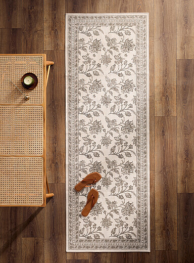 Simons Maison: Le tapis imprim&eacute; fleurs naturelles 75 x 215 cm Cr&egrave;me &agrave; motifs