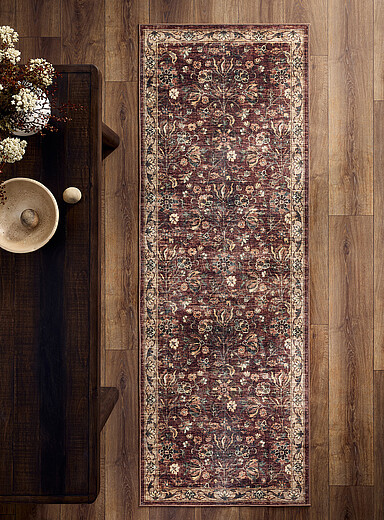 Simons Maison: Le tapis imprim&eacute; fleurs d'automne 75 x 215 cm Brun &agrave; motifs