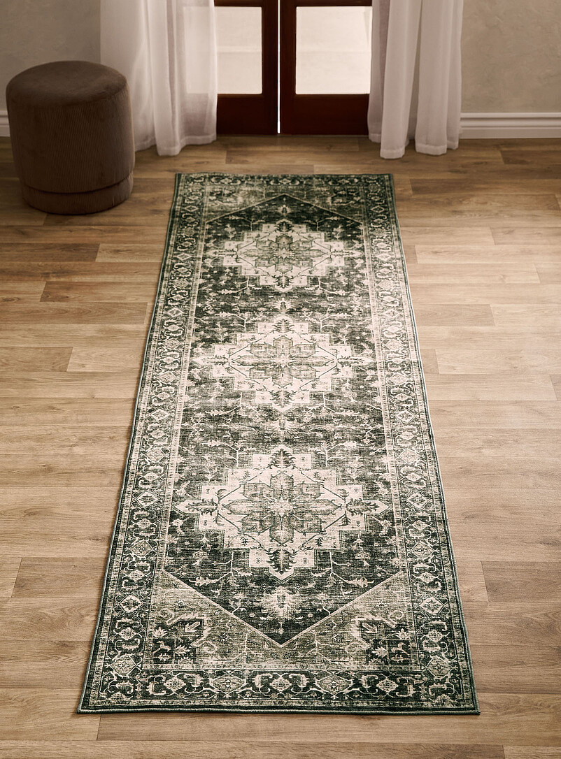 Grey and green Persian-style hallway rug 75 x 245 cm product image (primary)