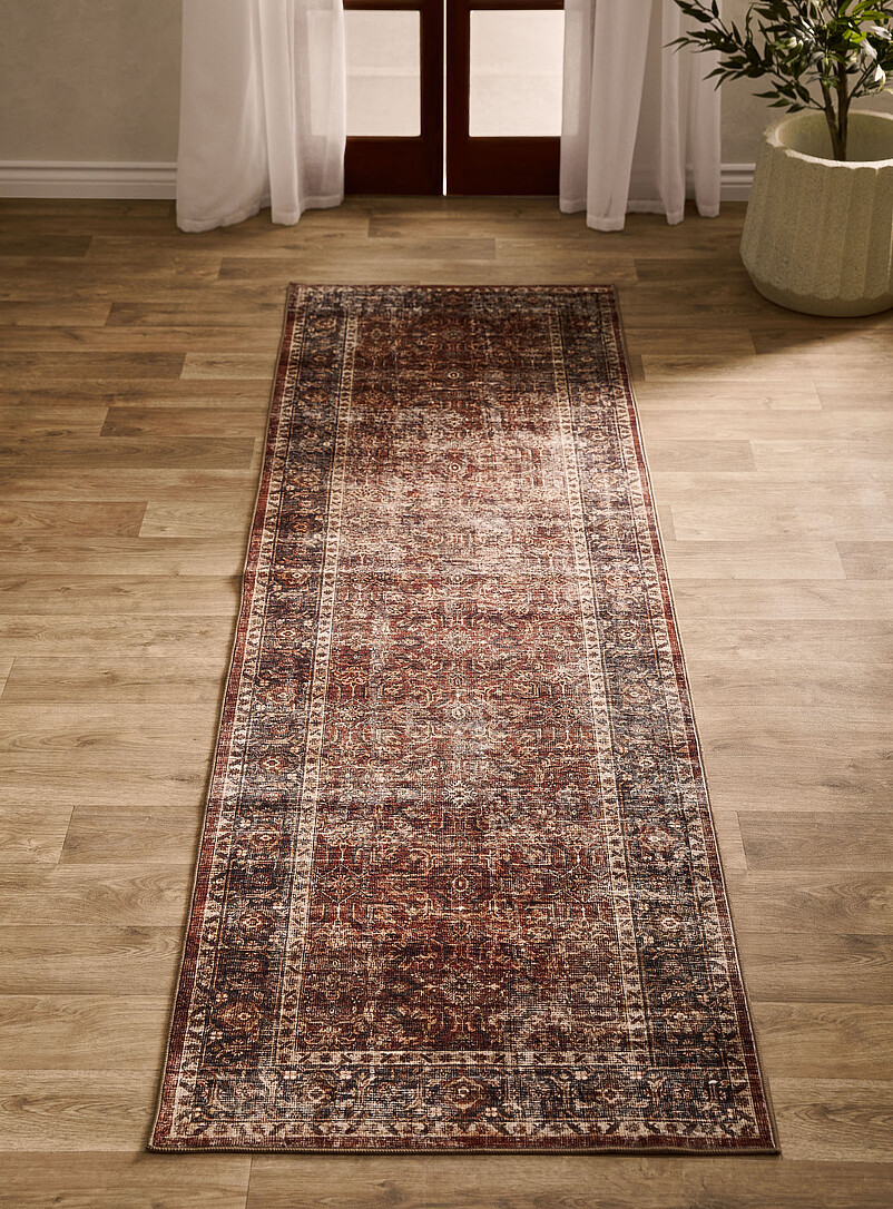 Brown and burnt orange Persian-style hallway rug 75 x 245 cm product image (primary)