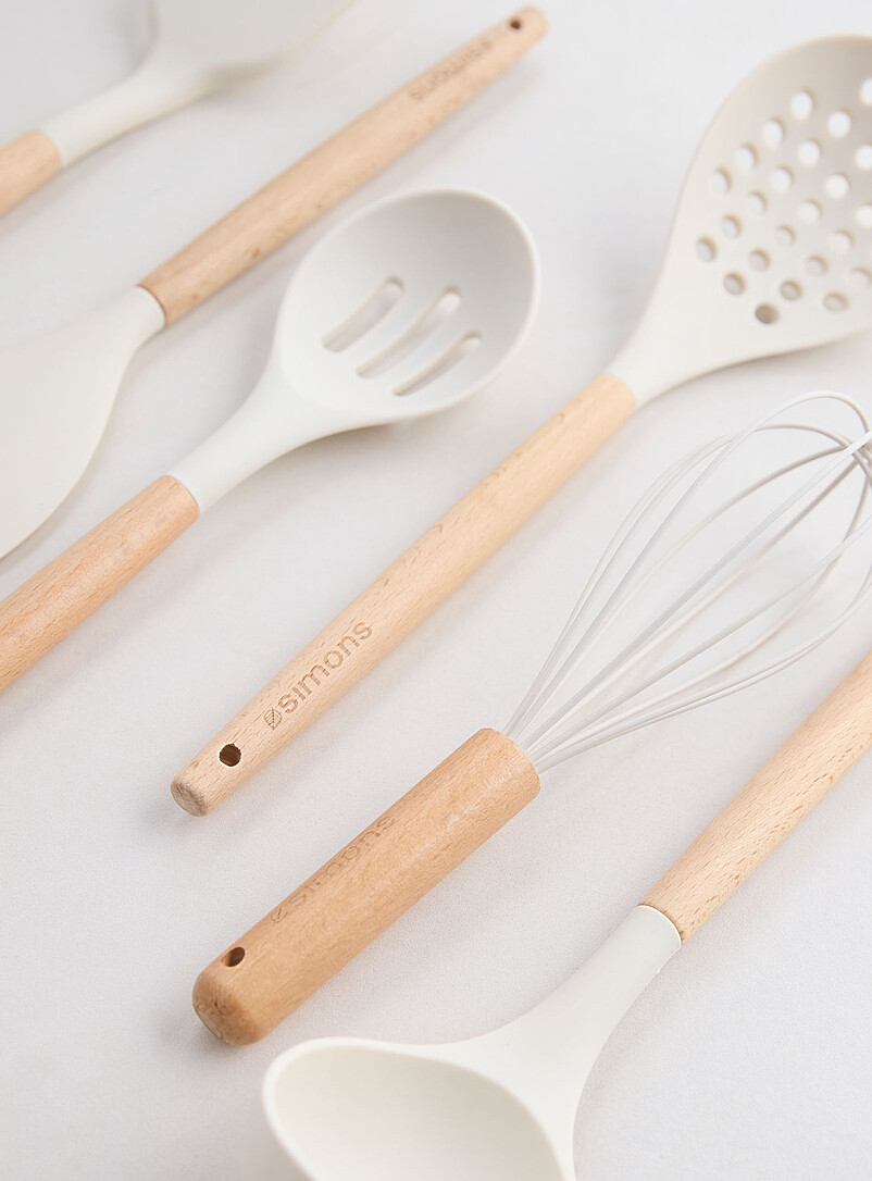 Simons Maison: Les ustensiles de cuisine bois et silicone Ensemble 6 pi&egrave;ces Noir
