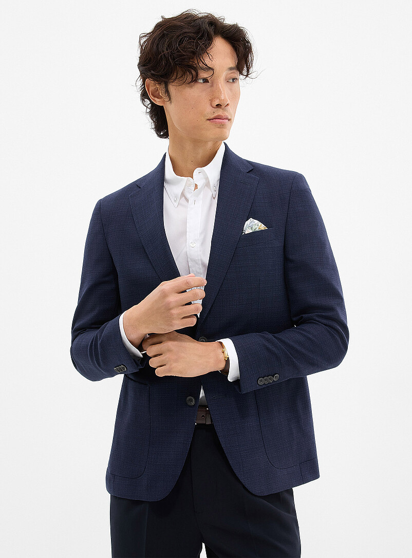 Atelier Montr&eacute;al Blue Dark blue piqu&eacute; jacket for men