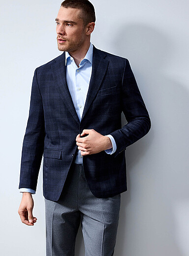 Atelier Montr&eacute;al Indigo/Dark Blue Midnight-blue check blazer for men