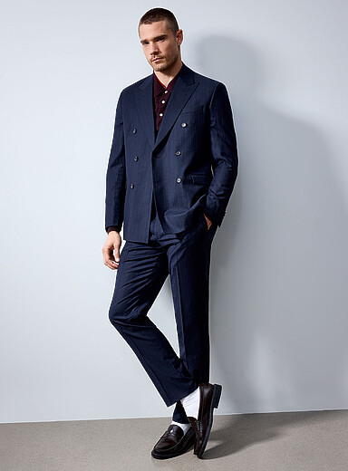 Atelier Montr&eacute;al: Le pantalon indigo rayures banquier Bleu fonc&eacute; - Indigo pour homme