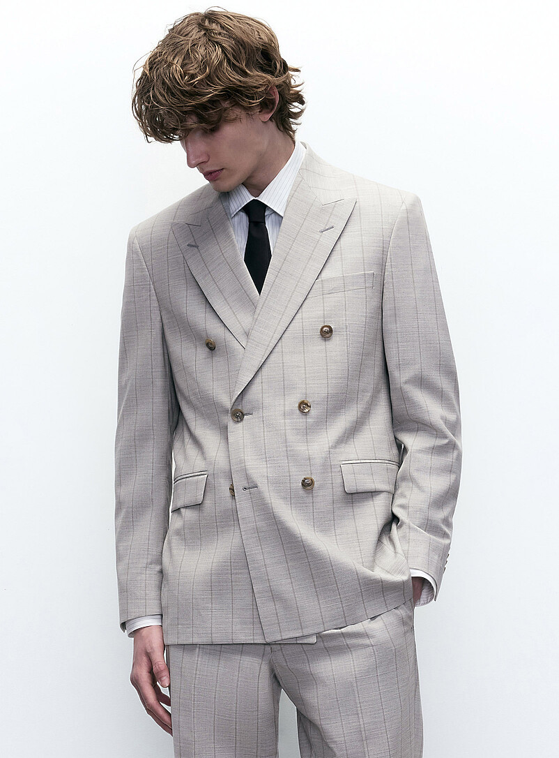 Beige stripe double-breasted suit Semi-slim fit product image 2